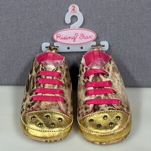 Rising Star Infant Baby Girl Shoes Gold Leopard Size 2 6-9 months